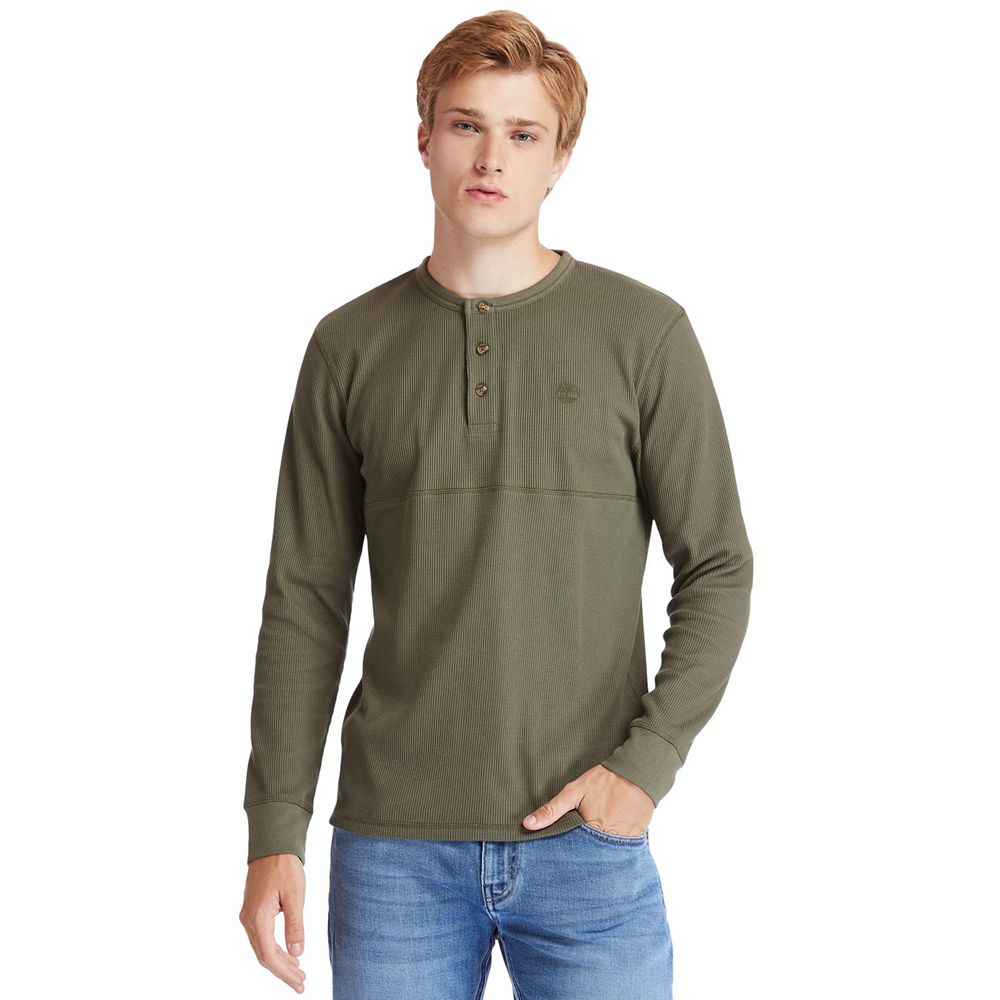 Camisa Timberland Argentina Hombre - Wharf River Waffle-Knit Henley - Verde Oliva - EFYQDK-621